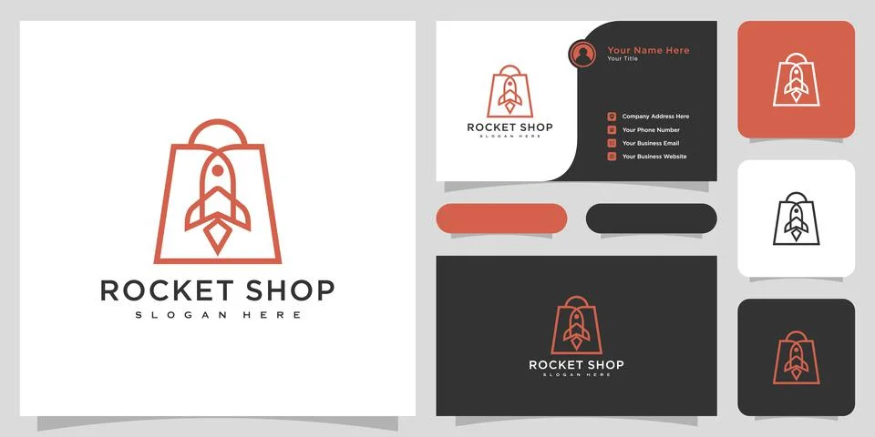 Rocket shop logo design vector and business card Stock Illustration