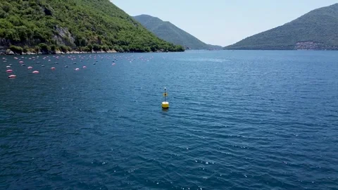 Rocket Shot Drone Ascending Over Yellow Buoy with Coastal Views – 4K Aerial Stock Footage 313900620