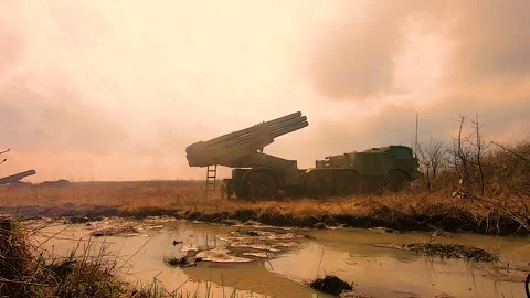 Rocket shot from a Grad rocket launcher Stock Footage 146897805