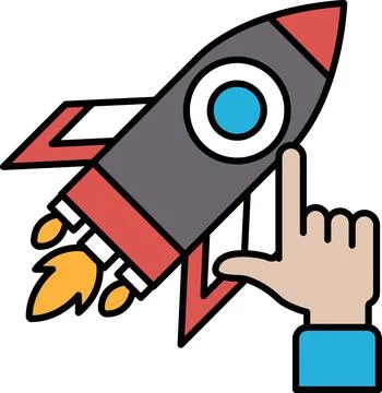 A rocket is shown with a hand pointing at it Stock Illustration