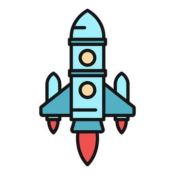 Rocket shuttle launching into space flat icon Stock Illustration