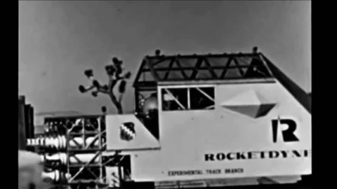 A rocket sled is shown in transit as well as vibration, pressure and vacuum Stock Footage 92625305