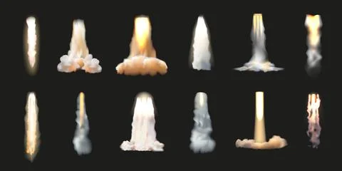Rocket smoke, jet stream trail. Spaceship fire launch, blast in air, vapor Illustrazione stock