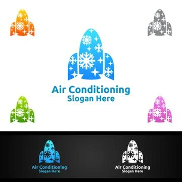 Rocket Snow Air Conditioning and Heating Services Logo Stock Illustration