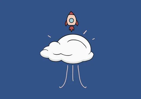 A rocket soared into the sky through the clouds vector and illustration Stock Illustration