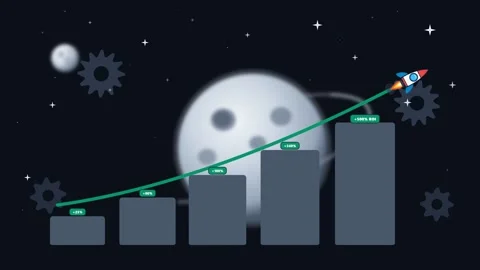 Rocket soaring over rising bar chart financial freedom on space background. 4K Stock Footage 346452893