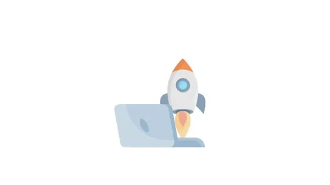 A rocket soars above a laptop surrounded by scattered coins, symbolizing in.. Stock Footage 332388908