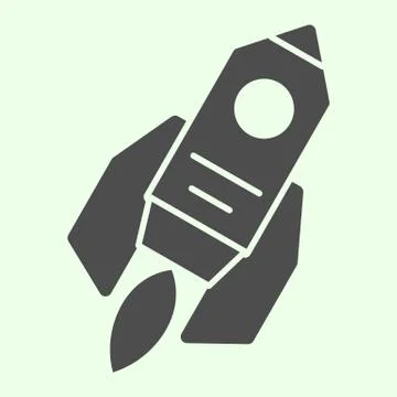 Rocket solid icon. Cosmic space ship flying with fire glyph style pictogram on Ilustración de archivo