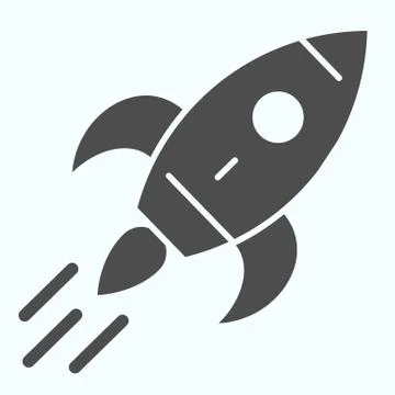 Rocket solid icon. Spaceship is flying with a flame. World space week design Stock Illustration