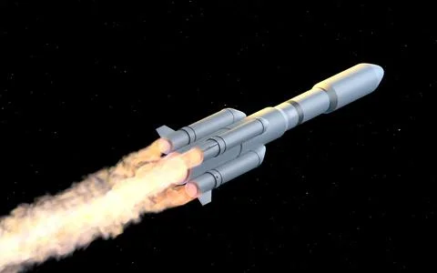 Rocket in the space, 3d rendering. Illustrazione stock