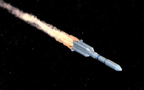 Rocket in the space, 3d rendering. Stock Illustration