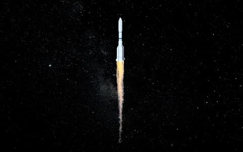 Rocket in the space, 3d rendering. Stock Illustration