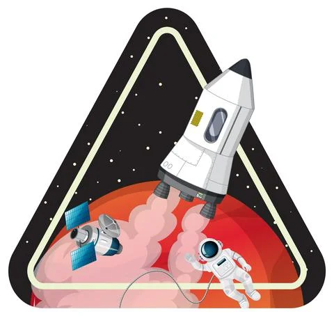 Rocket in the space badge Stock Illustration