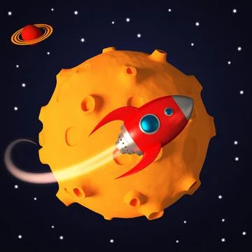 Rocket in space in cartoon style Stock Illustration