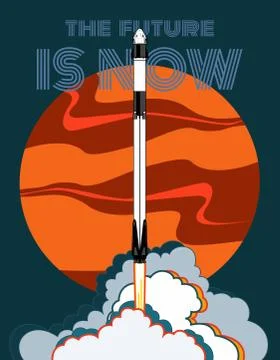 Rocket, space craft vector. 2019 March, 2 rocket launching. Vector poster spa Illustrazione stock