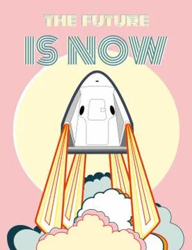 Rocket, space craft vector. 2019 March, 2 rocket launching. Vector poster spa Stock Illustration