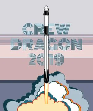 Rocket, space craft vector. 2019 March, 2 rocket launching. Vector poster spa Stock Illustration