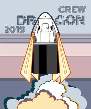 Rocket, space craft vector. 2019 March, 2 rocket launching. Vector poster spa Stock Illustration