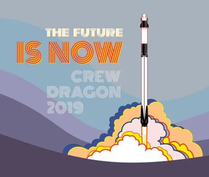 Rocket, space craft vector. 2019 March, 2 rocket launching. Vector poster spa Stock Illustration