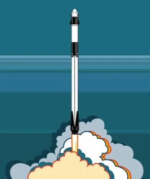 Rocket, space craft vector. 2019 March, 2 rocket launching. Vector poster spa Stock Illustration