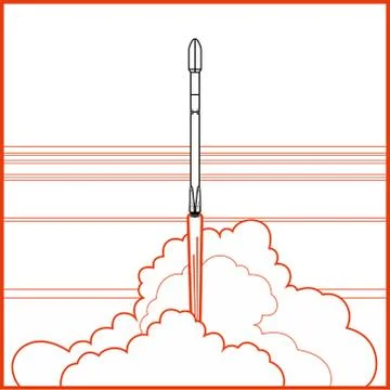 Rocket space craft vector rocket launching. Vector poster spaceship flame ste Stock Illustration