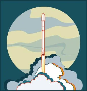 Rocket, space craft vector rocket launching. Vector poster spaceship. Yellow  Stock Illustration