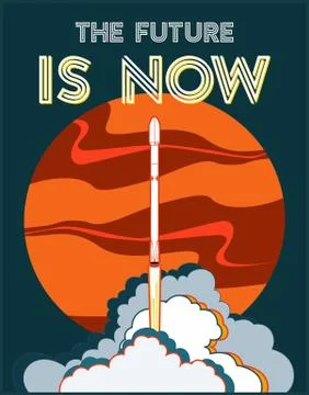 Rocket, space craft vector rocket launching. Vector poster spaceship. Red ora Illustrazione stock