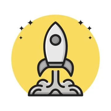 Rocket Space Icon Cartoon Filled Line Style. Space Rocket Aircraft Flight Ast Stock Illustration