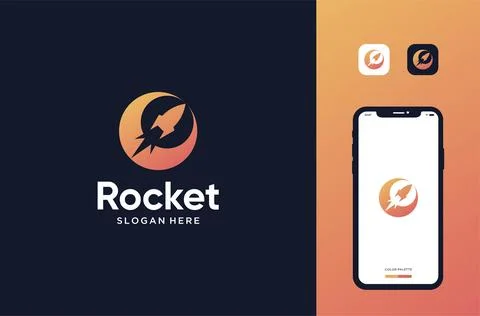 Rocket space logo mark premium vector Stock Illustration