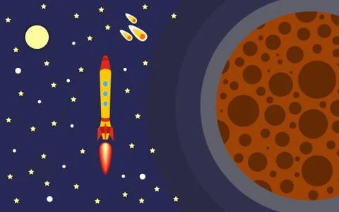The rocket in space near the planet Stock Illustration