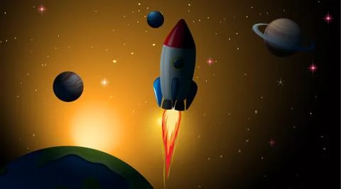 Rocket in space scene Stock Illustration