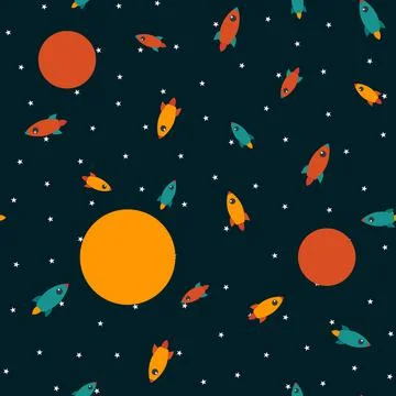 Rocket in space seamless pattern background. Illustration 스톡 일러스트