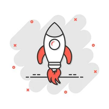 Rocket space ship icon in comic style. Spaceship vector cartoon illustration  Stock Illustration