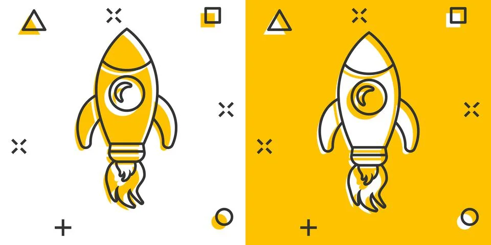 Rocket space ship icon in comic style. Spaceship vector cartoon illustration  Stock Illustration