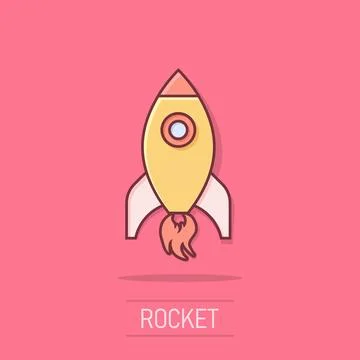 Rocket space ship icon in comic style. Spaceship vector cartoon illustratio.. Stock Illustration
