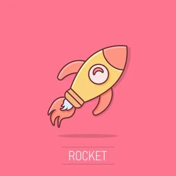 Rocket space ship icon in comic style. Spaceship vector cartoon illustratio.. Stock Illustration
