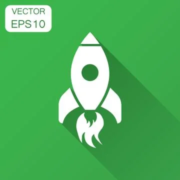 Rocket space ship icon in flat style. Spaceship vector illustration with long Stock Illustration
