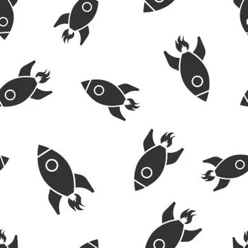 Rocket space ship icon seamless pattern background. Spaceship vector illustra Stock Illustration