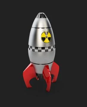 A rocket space ship take off, isolated blaack, 3d illustration. Simple retro  Stock Illustration