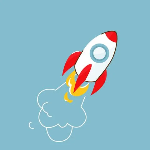 Rocket space ship take off vector illustration. Simple modern flat spaceship Stock Illustration