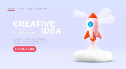 Rocket space startup, creative idea cover, landing page web site, Vector Stock Illustration