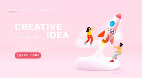 Rocket space startup, creative idea cover, landing page web site, Vector Stock Illustration