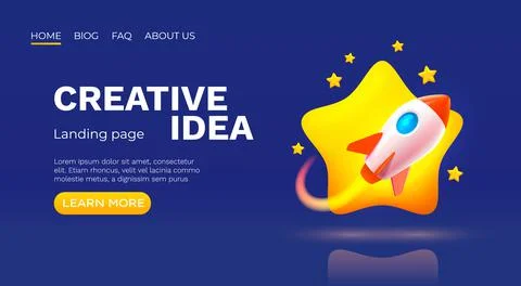 Rocket space startup, creative idea cover, landing page web site, Vector Stock Illustration