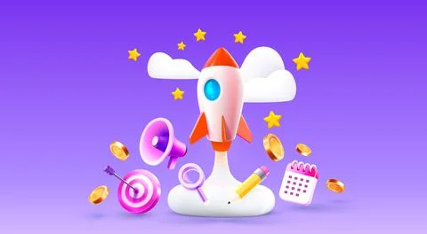 Rocket space startup, creative idea cover, management icons, Vector Stock Illustration