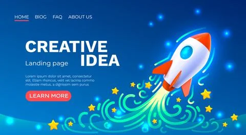 Rocket space startup, creative idea cover, landing page web site, Vector Stock Illustration
