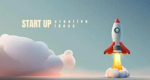 Rocket space startup, creative idea cover, landing page web site, Vector Stock Illustration