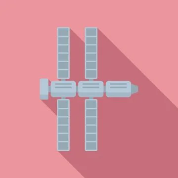 Rocket space station icon flat . Modern international space Stock Illustration