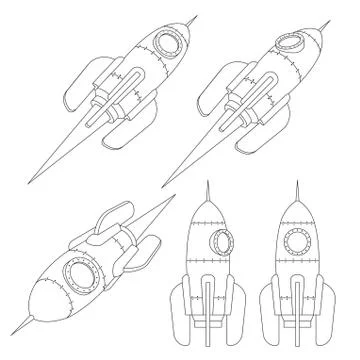 Rocket spacecraft is a contour 3D drawing Stock Illustration