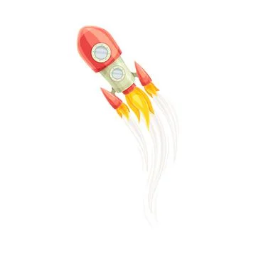 Rocket as Spacecraft with Engine Exhaust Flying in Space Vector Illustration Stock Illustration