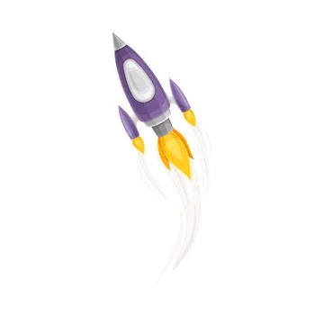 Rocket as Spacecraft with Engine Exhaust Flying in Space Vector Illustration 스톡 일러스트